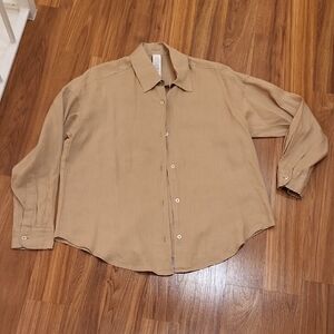 Calzedonia Eegant Linen Tan Button-Up Blouse